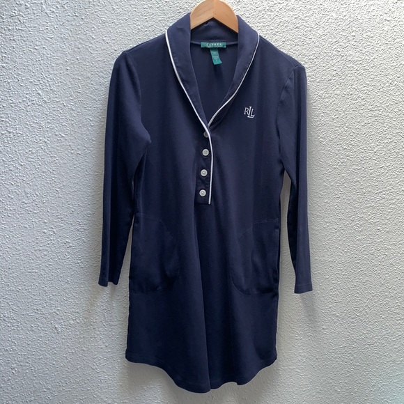 Lauren Ralph Lauren Other - LAUREN Ralph Lauren long-sleeve Pajama dress Sz S Navy white Henley Winter Pjs
